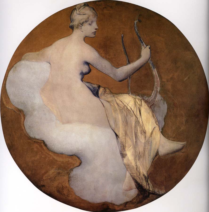 Galland Pierre Victor Esquisse peinte,la Musique ou Joueuse de lyre